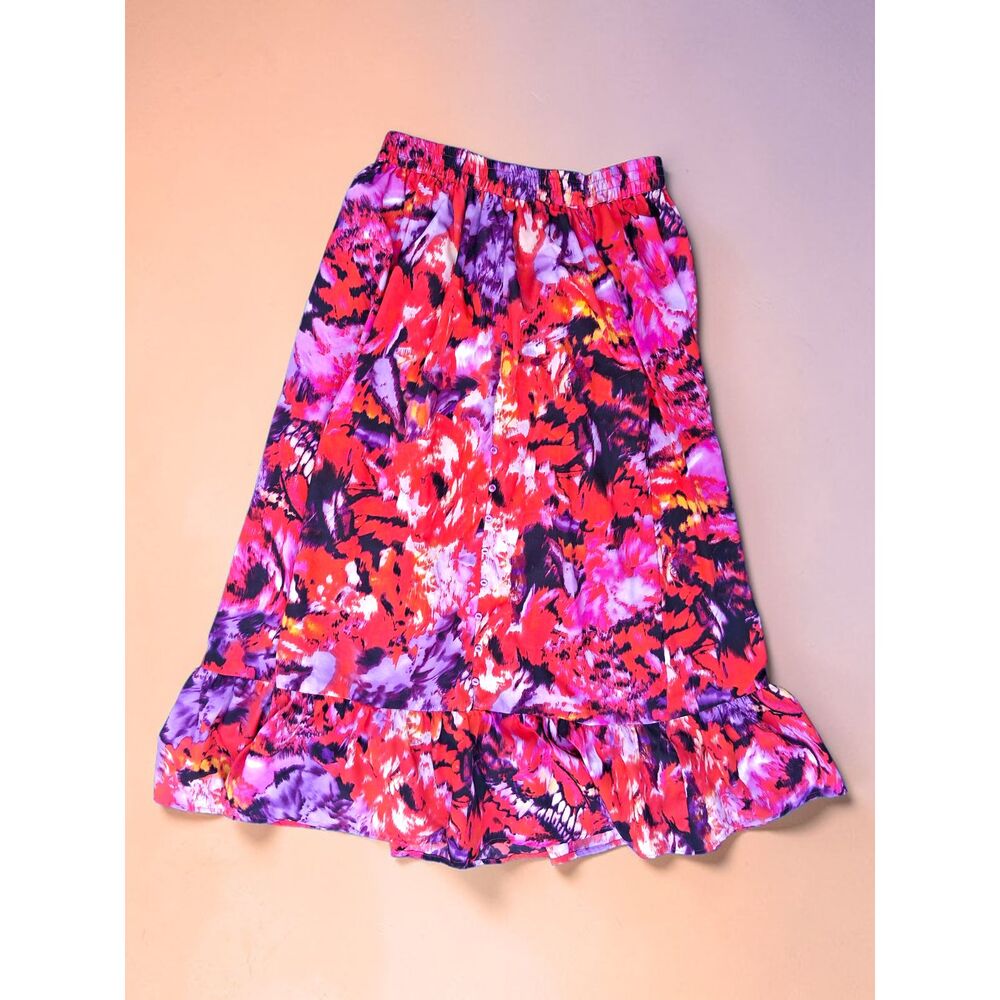 Gypsy Love Size Large Boho Tiered Maxi Skirt – Vibrant Abstract Floral